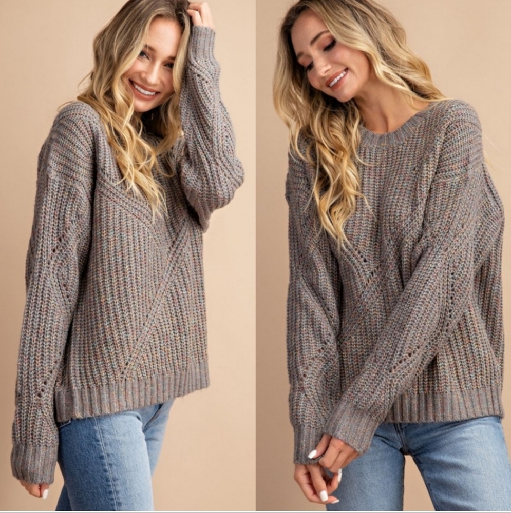 Confetti super cozy pullover crew neck sweater